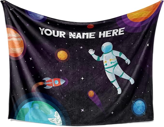 Personalized Kids Astronaut Blanket | Cozy Space Themed Throw | Custom Baby Blanket | Soft Warm Sherpa - 50x60