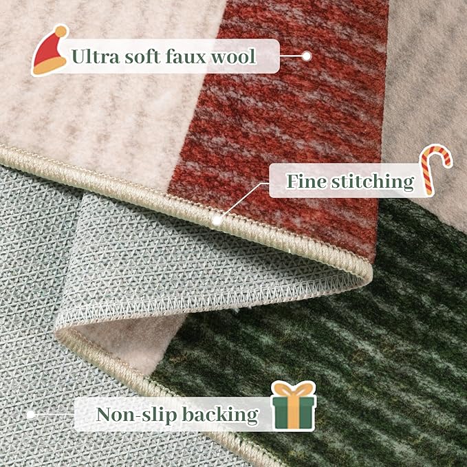 Machine Washable 5x7 Area Rugs for Living Room Christmas Clearance Checkered, Non Slip Low Pile Farmhouse Modern Neutral Playroom Boys Rugs for Bedroom, Carpet Rugs for Dining Room(Christmas,5'x7')
