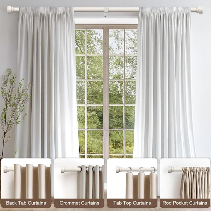 Modern White Curtain Rods for Windows 66 to 120 Inches Adjustable Length Heavy Duty 1" Diameter Window Curtain Rod with Decorative Finials for Outdoor Farmhouse Bedroom Kitchen Living Room
