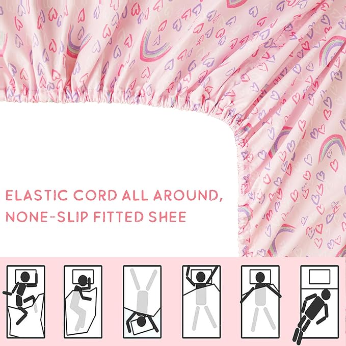 Viviland Rainbow Heart Toddler Comforter Sets, Cute Girls Toddler Bedding Set, Soft Microfiber Pink Toddler Bed Set