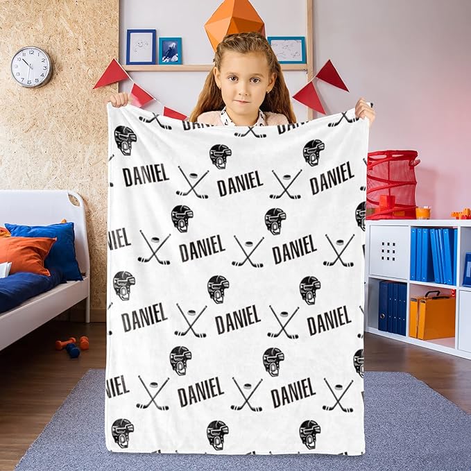 Custom Hockey Baby Name Blanket: Personalized Baby Essentials for Boys and Girls - Birthday Gift for Hockeys Lovers - Soft Fluffy Warm Skin Blankets 40x50inch