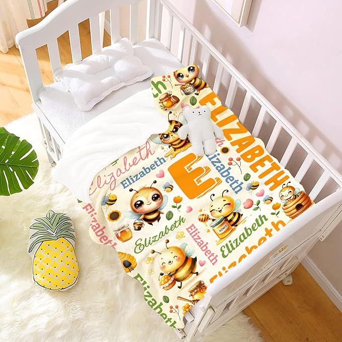 Personalized Custom Honey Bee Preschool Blanket Gifts for Baby Toddler Kids Boys Girls - Customized Honey Bee Super Soft Lightweight Flannel Sheets Decor for Crib Nap Couch - 30"x40" for Baby/Pets