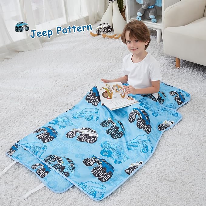 softan Toddler Nap Mat with Pillow and Blanket, Extra Large Rolled Napping Mats,Slumber Bags for Boys Girls,Easy to Roll up,Kids Sleeping Bag for Daycare, Preschool Travel Camping