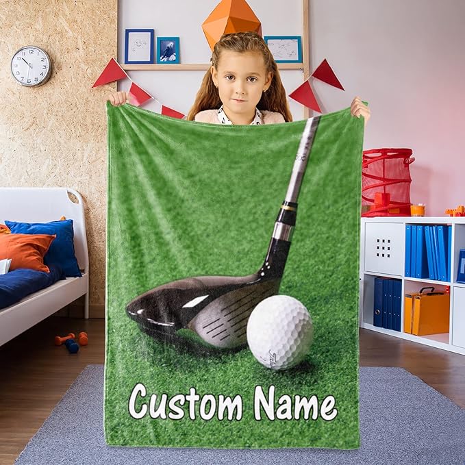 Personalized Golf Blanket Number and Name: Custom Golf Throw Blankets Super Soft Flannel Customized Name Softball Gifts for Kids Boys Girls Women Men Golf Lover(50" x 60" for Teen)
