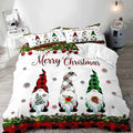 LUVIVIHOME 3PCS Christmas Gnome Duvet Cover King, Christmas Bedding, White Duvet Cover, Holiday New Year Santa Claus Snowflake Black Red Checkered Buffalo Plaid Comforter Quilt Cover, 2 Pillow Cases