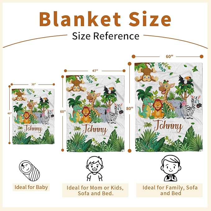 Personalized Baby Blanket with Name, Customized Blanket for Newborn Boys Girls, Woodland Animals Flannel Baby Name Blanket with Dotted Backing, Receiving Swaddle, Gifts for New Parents(30”x40)