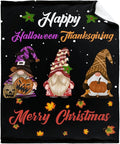 Thuswarm Happy Halloween Thanksgiving Christmas Flannel Throw Blanket Soft Warm Gnomes Print Blankets for Bed Couch Sofa Room Decoration Gifts 80”×60” Large for Adult
