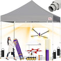 Tradesparker 10x10 Pop Up Canopy Tent,Commercial Movable Canopy with ApexCore LED & Rugged Casters-Instant Easy Setup Shelter Canopies with Weight Bags & Stakes for Oudoor Events Markets Vendors,Grey