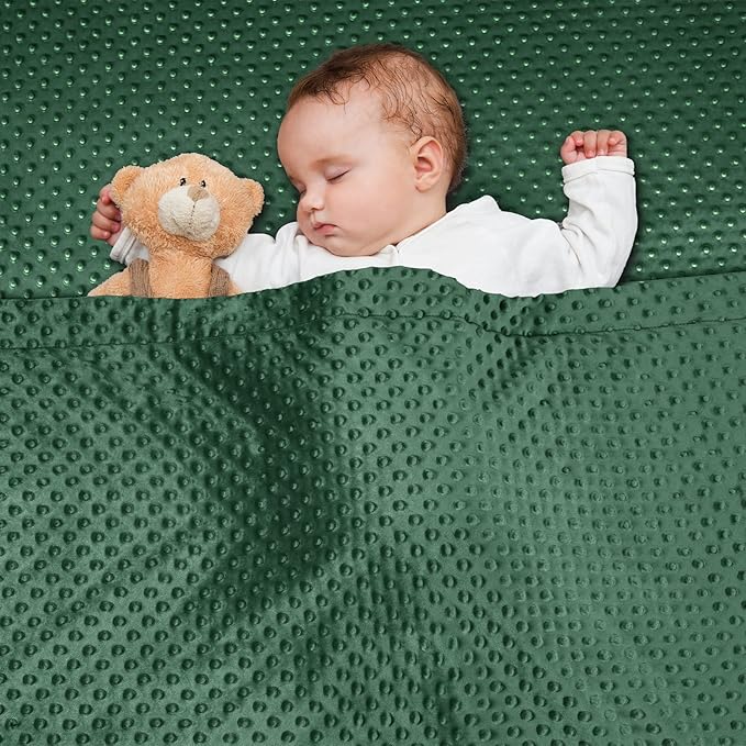 david's kids Micro Fleece Minky Baby Blanket for Boys Girls with Double Layer and Soothing Raised Dots, 40x50 Inches Breathable and Soft Lightweight Receiving Blanket for Newborns, Emerald Green