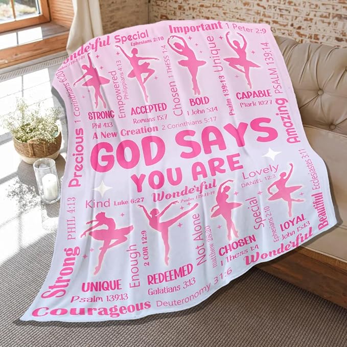 Ballet Bible Verse Blanket, Inspirational Scripture Religious Gifts for Christian, Warm Soft Flannel Bible Throw for Bed Sofa Decoration 30"x40" for Baby