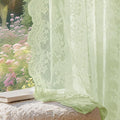 Anmao Vintage Lace Curtains 108 Inches Long 2 Panels, Romantic Semi Sheer Floral Lacy Curtain for Living Room, Elegant Window Drapes for Bedroom, Each 55W x 108L, Light Green