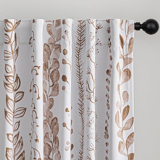 MEETSKY Blackout Curtains 72 Inches Long Leaves Patterned Farmhouse Thermal Insulated Privacy Protection Drapes with Rod Pocket Back Tab for Bedroom Living Room, 2 Panels, 50" Wide, Khaki
