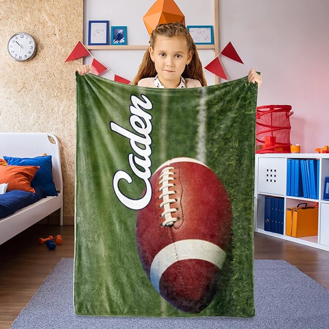 Personalized Baby Balll Soft Blanket: Custom Kids Football Design Blanket with Name and Number - Bedding Gifts for Infants Toddlers Adults 40x50inch