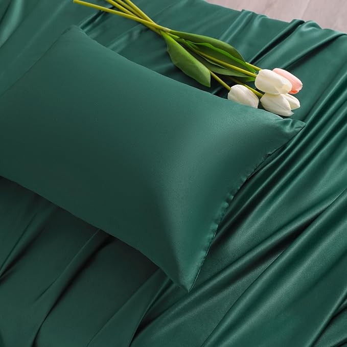 NTBAY Zippered Silk Satin Toddler Pillowcases - 2 Pack Hidden Zipper 13x18 Pillowcases - Luxury and Silky Baby Travel Pillow Covers, Dark Green