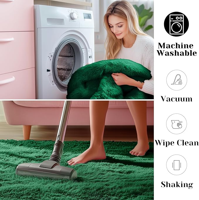 ONASAR Dark Green Area Rugs for Bedroom Living Room, 4x6 Rug, Fluffy Soft Plush Shaggy Bedside Throw Rug, Washable Indoor Floor Carpets for Nursery Kids Girls Boys Teen Dorm Playroom Home Decor