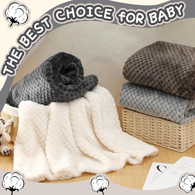 Frienda 4 Pcs Baby Fuzzy Blanket Fluffy Baby Blanket for Boys Girls Soft Warm Infant Newborn Toddler Receiving Nursery Bed Supplies, 32 x 24 Inch(Grey Color)