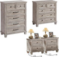 Farmhouse Bedroom Dresser and Nightstand Set of 4, 6 Drawer Tall & 5 Drawers Dresser & 2 Drawer Nightstand Set, Rustic Wood Furniture Set for Bedroom, Hallway, Grey