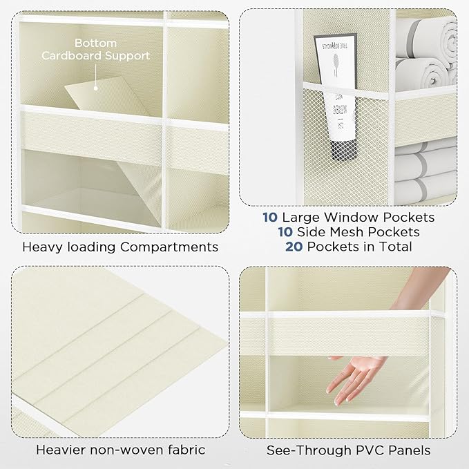 PureSpace 5-Tier Over The Door Organizer with 10 Side Mesh Pockets & Clear Windows, 80 lb Weight Capacity Hanging Storage for Bathroom, Bedroom, Nursery, Kitchen, Organizer Toys, Shoes, Diapers