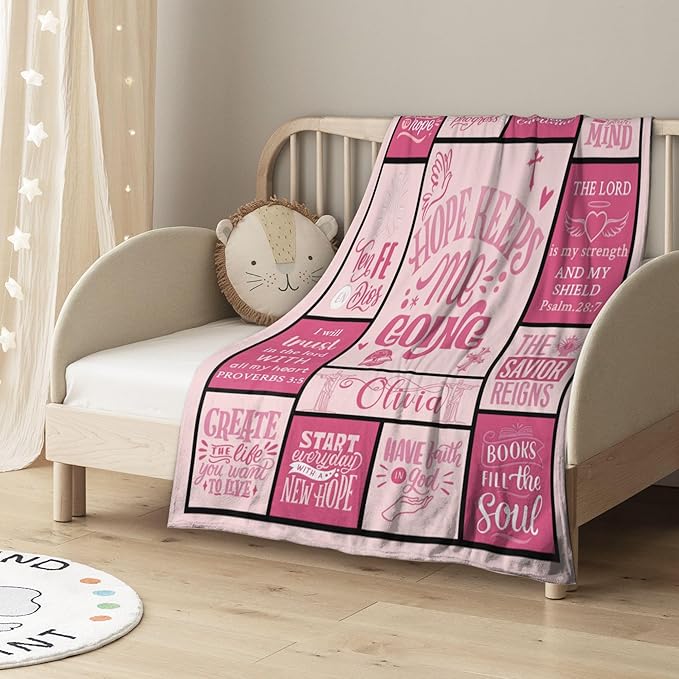 Personalized Baby Blanket with Name - Christian Gift for Plush Baptism Swaddle, Scripture Quote, Bible Verse for Newborn Girls - Birthday, Christmas, Christening, Godchild Gift