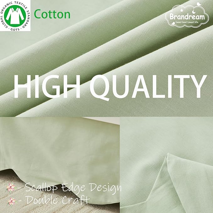 Brandream Scallop Edge Cotton Crib Skirt Toddler Bedskirt Baby Nursery Crib Bed Skirt Gender Neutral Solid Color Light Green Farmhouse Chic Boho Bohemian Skirt