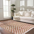 Hauteloom Pertek Modern Checkered Area Rug - Modern Geometric Carpet for Living Room, Kids Room, Nursery - Bohemian Boho Carpet - Cream, Beige, Light Red, Somon - 7'10" x 10'