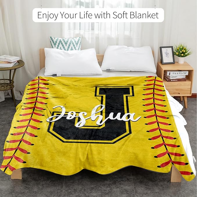 Personalized Softball Kids Blanket with Name and Number - Custom Sport Bed Blankets Gift for 0-3 Months Baby Essential and Warm 30x40inch