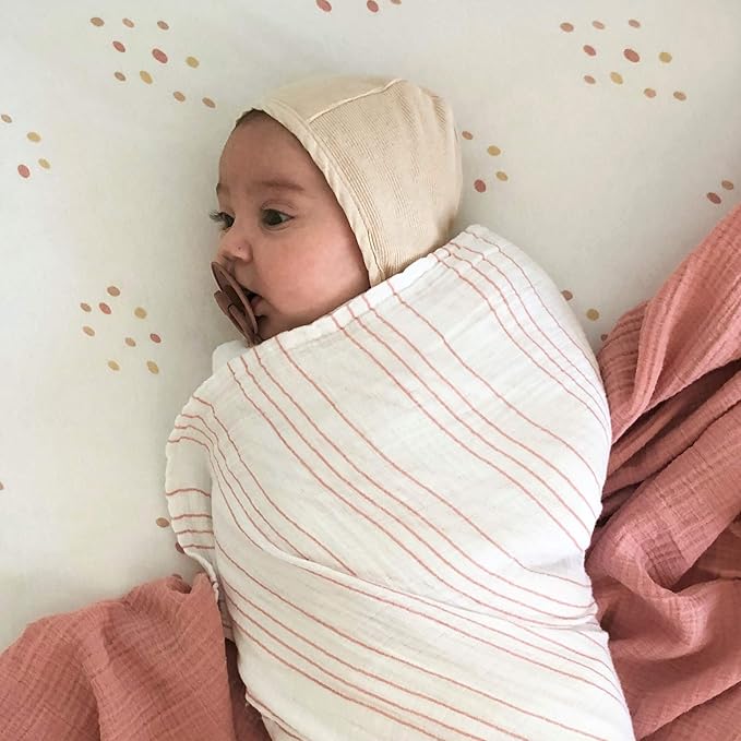 Ely's & Co. Cotton Muslin Swaddle Blanket 2-Pack for Baby Boy or Girl — 100% Cotton Muslin Extra-Large Swaddle Blankets (47” x 47”) Solid Dusty Rose │ Dusty Rose Raindrops