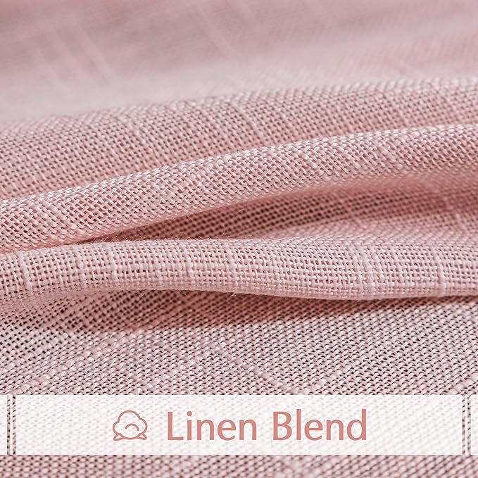 FMFUNCTEX Linen Semi Sheer Curtains for Bedroom, Blush Pink Curtains 84 Inches Long for Living Room, Country Farmhouse Sheer Drapes, Light Filtering Window Curtain, Grommet Top 2 Panels