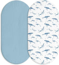 Muslin Bassinet Fitted Sheets, 2 Pack for Baby Boy and Girl, Soft Breathable Baby Pad/Mattress Sheet, Fit for Hourglass Oval and Rectangle Bassinet Mattress (Blue Whale)