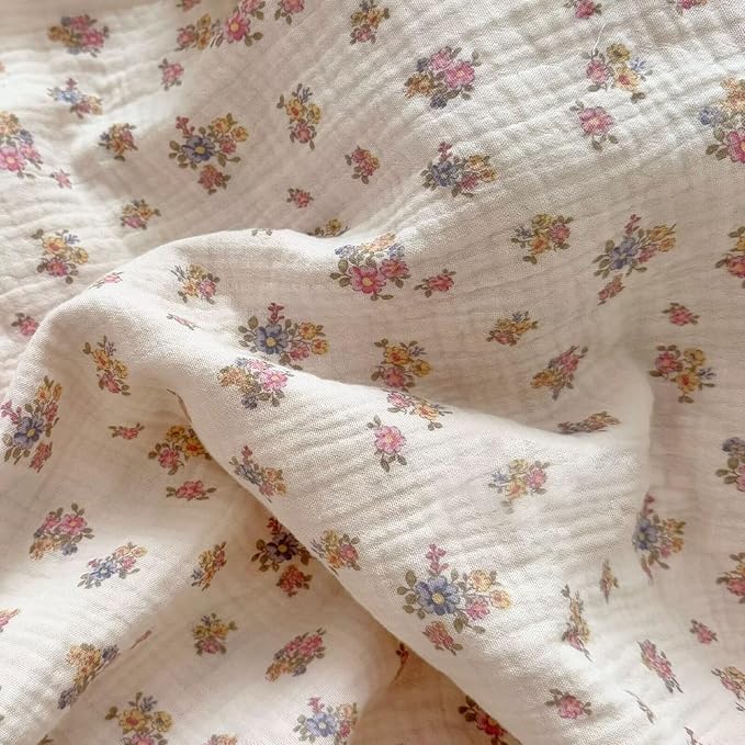 BuLuTu 2 Layers Muslin Cotton Duvet Cover for Full Bed, Chic Ruffles Tuberose Floral Pattern Comforter Cover Twin Children Bedding Quilt Covers, No Pillow Case, Zipper Cloruse, 4 Ties
