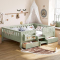 Bellemave Full Size Bed with Slats and Stairs, Full Size Platform Bed Frame with Fence, Bookshelf and Storage Drawers, Easy Assemble Beds for Kids, Girls, Boys, Green