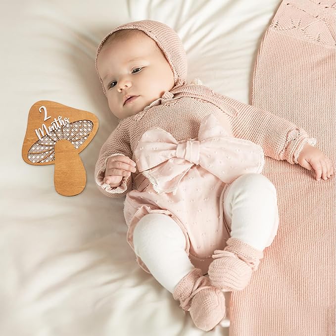 Baby Monthly Milestone, Wooden Baby Milestone Signs, Monthly Milestone Wood Discs, Baby Milestone Discs (3D Mushroom)
