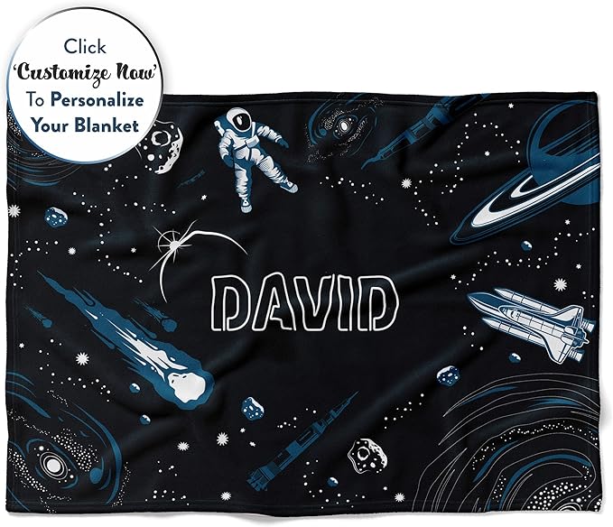 Personalized Space Blanket for Kids | Rocket Ship Sleeping Throw Blanket | Custom Kids Blanket | Soft Warm Blanket | Travel Blanket | Baby Blanket for Boys and Girls (Space V4, Fleece - 60x80)
