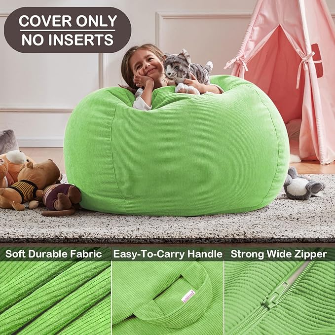 Nobildonna Bean Bag Chair Cover (No Filler) for Kids and Adults,Beanbag Stuffed Animal Storage Without Filling Plush Toys Holder and Organizer Soft Premium Corduroy 200L
