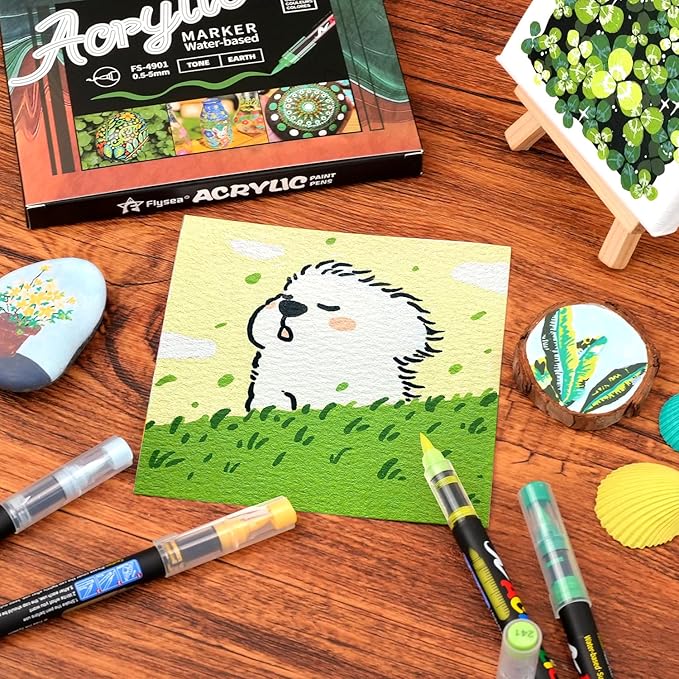 Paint Pens Acrylic Markers - 12 Earth Tone Brush Tip Water Based Marker Pens for Rock Painting, Wood, Ceramic, Glass, Acrylic Paint Markers for Egg Pumpkin