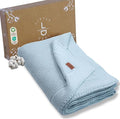 100% Organic Cotton Baby Knitted Blanket in Gift Box - Soft Toddler, Crib, Stroller Blanket - Neutral Swaddle and Receiving for Newborns, 30"x40", Baby Blue
