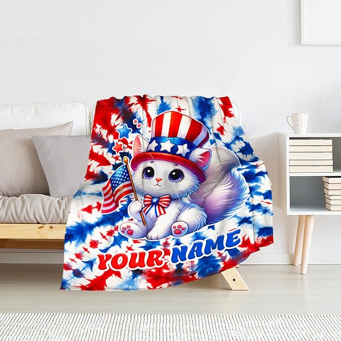 Personalized Girls Blanket Gifts Cat Blankets for Teens, Women - 50" x 60" Soft Cozy Flannel Cat Lovers Throws Stuff for Couch, Sofa & Bed