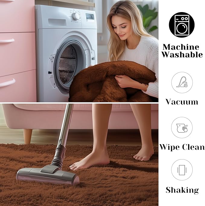ONASAR Brown Area Rugs for Bedroom Living Room, Washable Fluffy 4x6 Indoor Bedside Floor Throw Rug, Soft Plush Shaggy Carpet for Nursery Kids Girls Boys Teen Dorm Home Office Decor Aesthetic