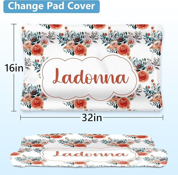 Personalized Baby Crib Bedding Set, Custom Name Blanket with Dotted Backing, 5 Piece Custom Gift Highland Cow Crib Bed Set for Baby Infant Shower Birthday, Floral Crib Bedding Gifts Style08