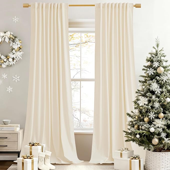 StangH Ivory White Curtains 92 inches Long Super Soft Velvet Privacy Protect Thermal Insulated Window Drapes Back Tab Luxury Decor for Bedroom Living Room, W52 x L92, 2 Panels