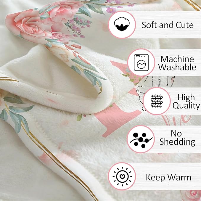 Ship Next Day, Personalized Baby Girl Blanket Gifts with Name, Custom Baby Blankets for Girls, Newborn Receiving Swaddle Blanket, Customized Kids Blankets for Babies Shower Birthday