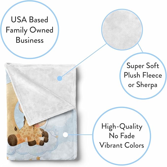 Personalized Baby Blankets with Name | Custom Giraffe Baby Blanket for Boys and Baby Girls | Unisex Warm Soft Fleece Swaddle Blanket Minky | (Giraffe, Fleece 60"x80")