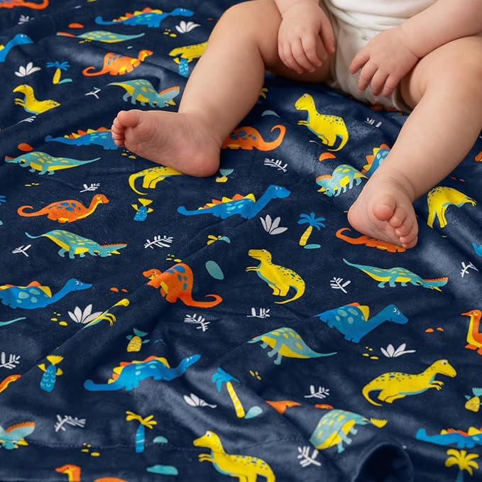david's kids Micro Fleece Minky Baby Blanket for Boys with Double Layer and Soothing Raised Dots, Breathable and Soft Lightweight Receiving Blanket for Newborns, 50x60 Inches, Dinosaur