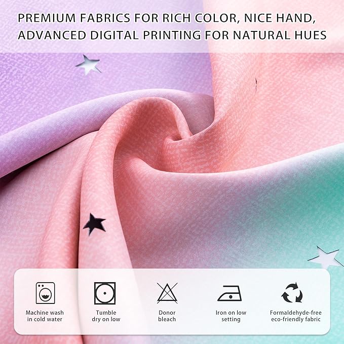 XiDi Curtains for Girls Bedroom 2 Panel Set, Thermal Insulated Window Ombre Panels, Rainbow Pink Drapes for Kids Room Unicorn Wall Decals, Black Out Curtains 45 Inch Long Pink/Purple/Green 52x45
