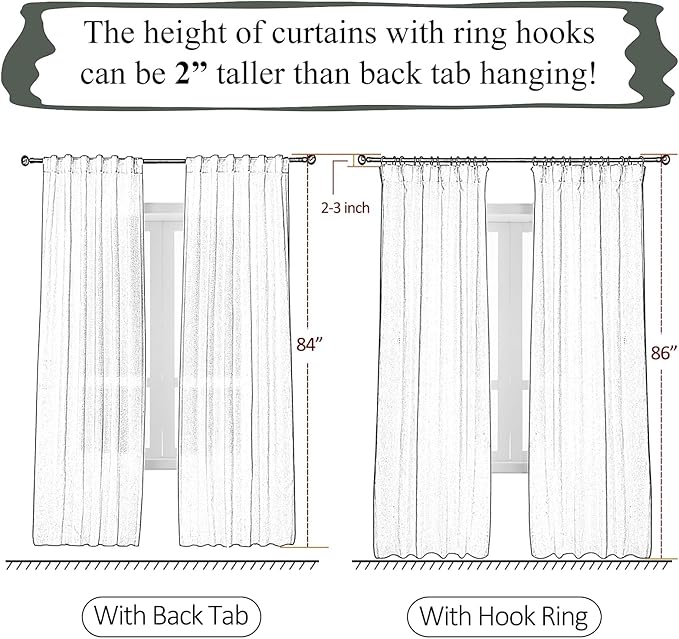 White Sheer Curtains 102 Inches Long 1 Panel, 50 Inch Width, Thin Textured Linen Look Sliding Glass Door Curtain, Rustic Elegant Window Treatments, Floor to Ceiling Pinch Pleated Drapes