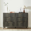 Evermagin 55" Wide Fluted 6 Drawer Dresser, Mid Century Modern Curved Dresser, Light Wood Chest of Drawers for Bedroom, Living Room and Entryway, Dark Grey