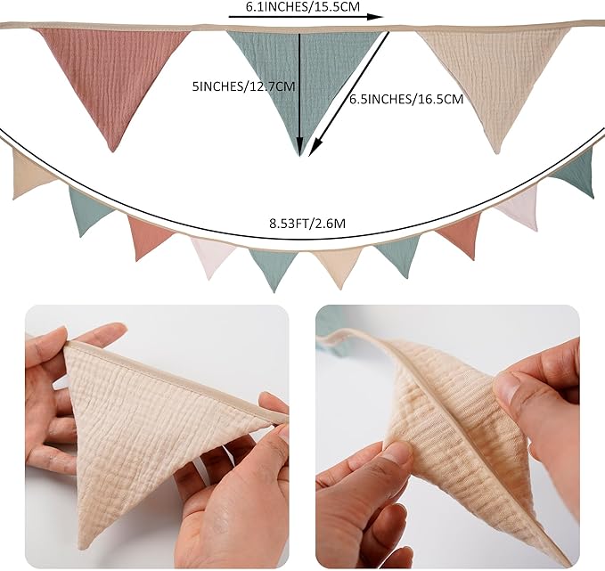 Fabric Bunting Banner, 2 Pack Handmade Neutral String Banner Each 8.5 ft 10 Flags Nursery Wall Hanging Wedding Birthday Home Baby Shower Party Decoration Bunting (Christmas)