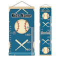 Personalized Kids Name Growth Chart Ruler for Wall Wood Frame Height Measure Chart 13.4x56 in Linen Hanging Height Growth Chart Baseball and Baseball Bat Sport Kids Room Decor