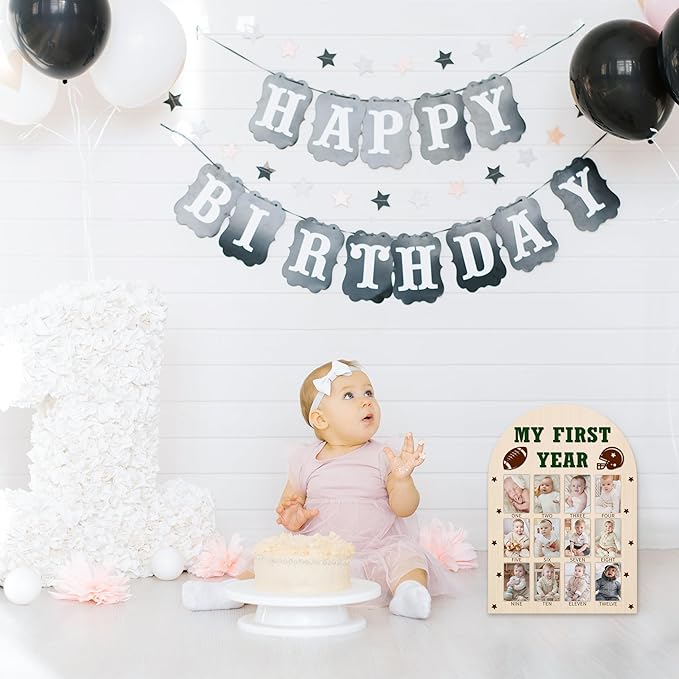 My First Year Photo Board, Football Baby's First Year Photo Frame 12 Monthly Milestone Picture Frame, Gift for Newborn Baby 1st Birthday Memories Nursery Decoration -05