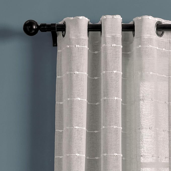 Lush Decor Farmhouse Textured Grommet Sheer Window Curtain Panel Pair, 38"W x 108"L, Gray
